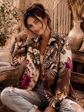 🆕 Italian Designer LOOWIE- Choco Mix Printed Blazer- MADE IT ITALY soft & silky